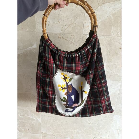 MayaBags Monkey Plaid Purse Bamboo Handle - Legendary Christmas Yankee Swap Gift - Picture 12 of 14